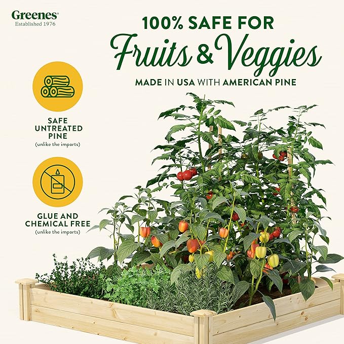 Greenes Fence Original Pine Raised Garden Bed 4' x 4' x 7 - Made in USA with American Pine