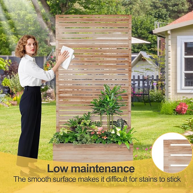 Raised Garden Bed with Trellis and Wheels73x35x16 Metal Raised Garden BedAcacia Finish Metal Planter with Climbing Trellis for Vines &amp Vegetables