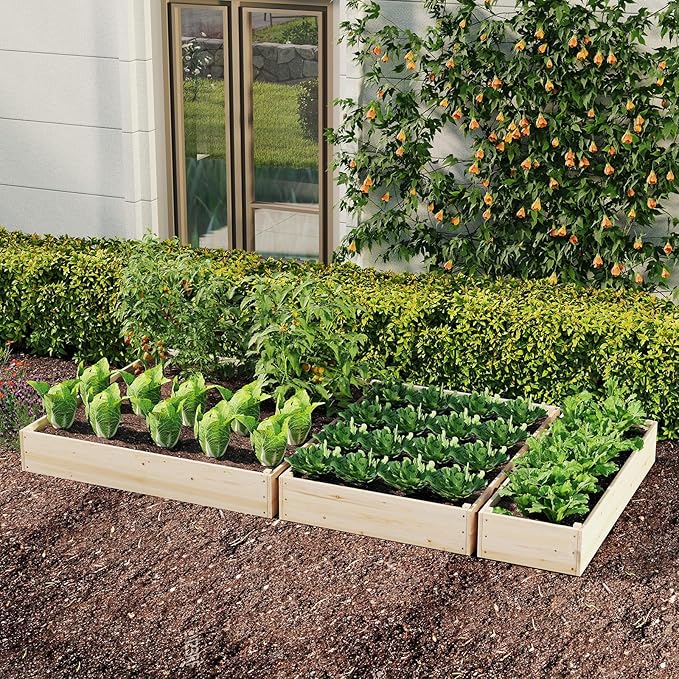 Giantex 3-Tier Raised Garden Bed with Trellis and 3 Planter Boxes Outdoor Open-Ended Wood Raised Bed for Planting and Vines Flowers Vegetables Growing 44x45x56