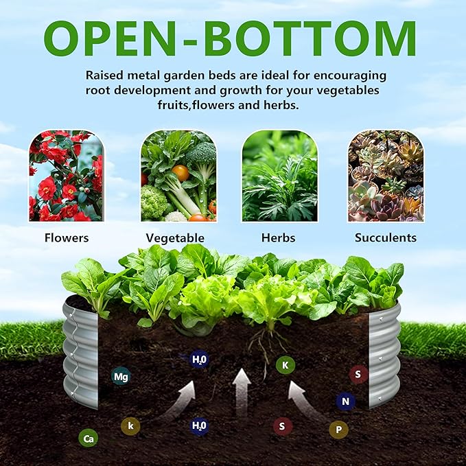 2PCS 4x4x1FT Galvanized Raised Garden Bed KitVegetable Boxes-Round Metal Flower BoxLarge Planter Raised Beds Outdoor Garden for PlantingFruitHerb-Silver