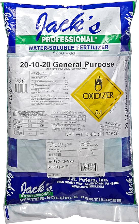 JR Peter's Jack's Professional General Purpose 20-10-20 Fertilizer 25 lb (77840)