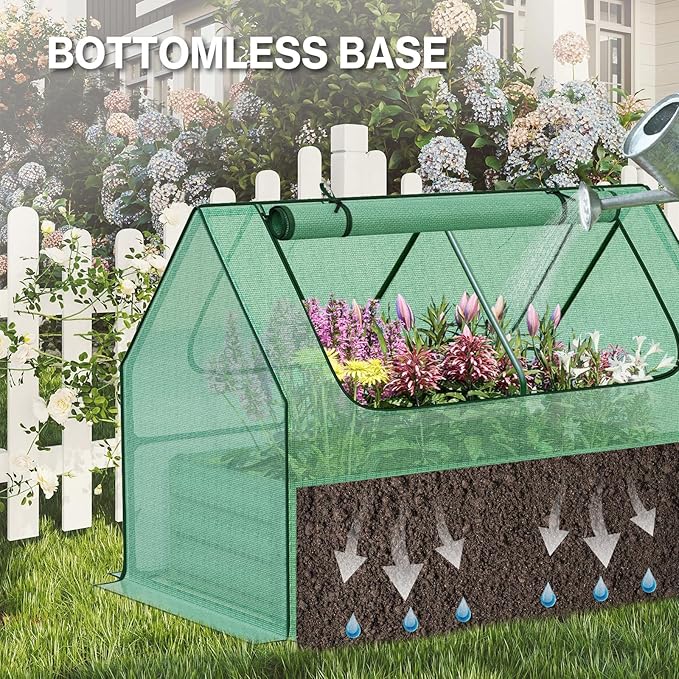 Aoodor Raised Garden Bed Kit 4x2x1 FT Galvanized Planter Box with PE Cover Screen Windows for Gardening Green