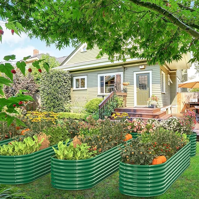 FRIZIONE 11FT(L)×3FT(W)×2FT(H) Galvanized Raised Garden Bed Outdoor Metal Raised Garden Beds for Flower Raised Planter Box Outdoor for Herb Vegetable-Dark Green