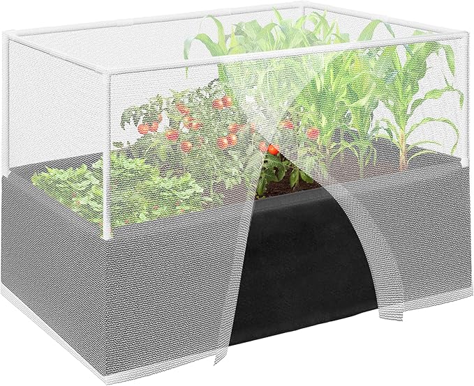 UNIFAMILY Fabric Raised Garden Bed Kit Breathable Raised Garden Bed with Cover Garden Beds Outdoor with Plant Protection Mesh Netting for Vegetable Flower Herbs and Strawberry
