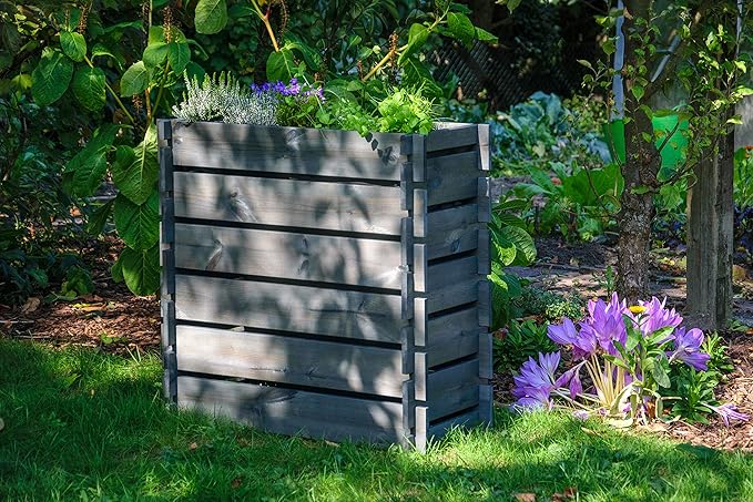 Raised Bed with Plug-in System Planter with Plant Film 79 x 37 x 79 cm Pine Wood Charcoal