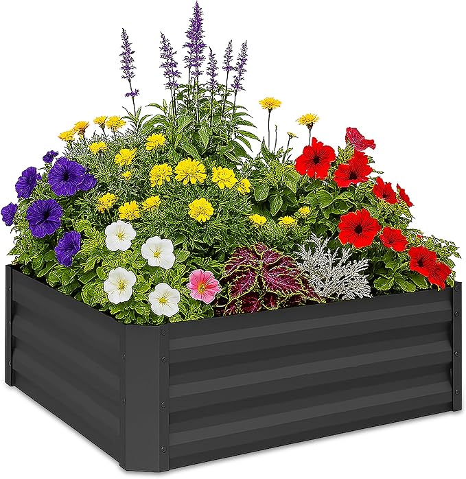 Relaxdays Raised Planter in Galvanised Iron Flower Bed for Garden Plants and Flowers Herbs Vegetables HLP: 30 x 90 x 90 cm