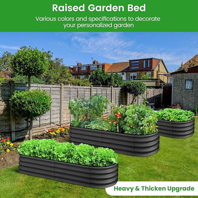 4.5x2x1.5 FT Oval Raised Garden Bed 2 Pcs Galvanized Raised Beds for Outdoor Planter Raised Boxes with Open-Ended BaseLarge Metal Raised Planter Beds for VegetablesFlowersTool-Free AssemblyGray
