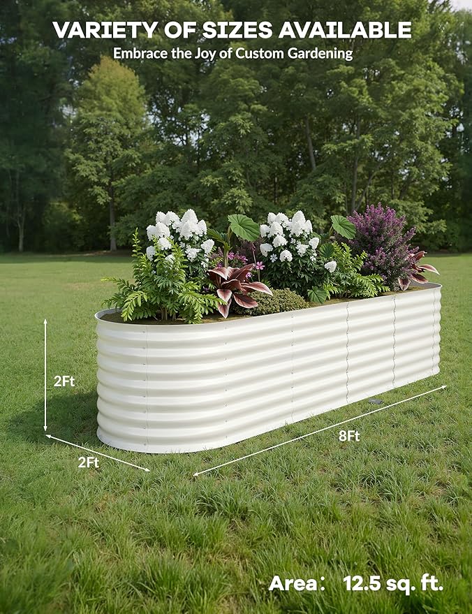 Hetoy 2-Pack Galvanized Steel Raised Garden Beds - Oval Planter Box Kit for Outdoor Gardening - Rust-Resistant Weatherproof Open-Base Tool-Complimentary Assembly - Beige 240x60x60cm