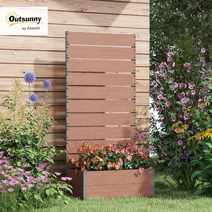 Outsunny Raised Garden Bed with Trellis for Climbing Plants Planter Box with Self Draining Gap Freestanding Trellis Planter for Outdoor Patio Deck 28.25 x 15 x 59 Brown
