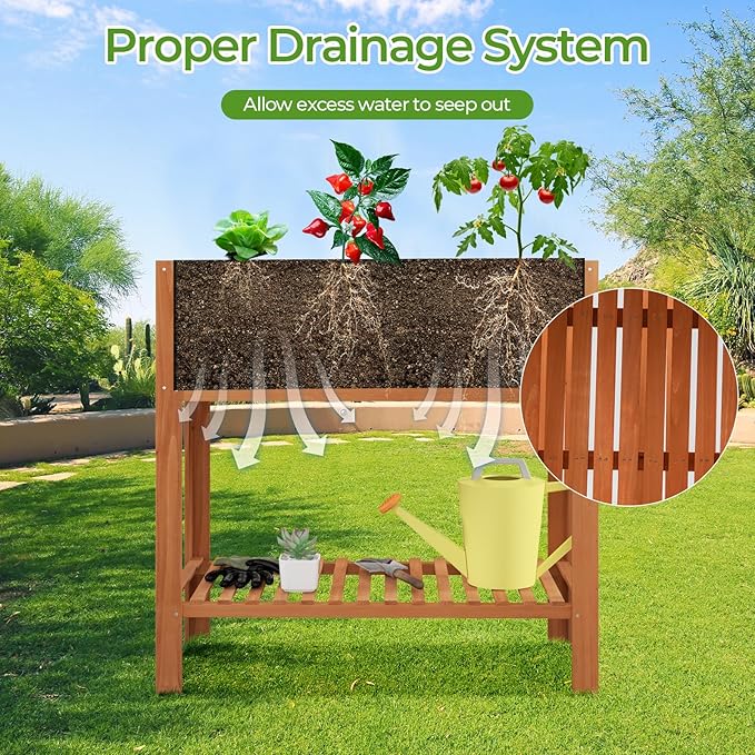 Giantex Raised Garden Bed Outdoor Elevated Fir Wood Garden Box with Legs Bottom Storage Shelf &amp Protective Liner Planter Raised Bed for Gardening Fruit Vegetables Herbs 39 Lx20 Wx39 H