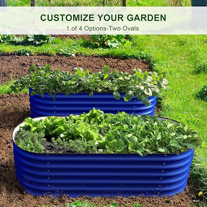 Olle 4-Style Modular Galvanized Raised Garden Beds Outdoor Easy Quick Setup 17 Tall 4-in-1 Metal Planter Boxes Outdoor for Flowers Vegetables Fruits Herbs DIY Gardening Cobalt Blue