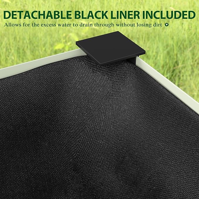 BlueWish 48 W x 24 D x 32 H Raised Garden Bed Garden Bed with Detachable Black Liner Drainage Gaps Galvanized Raised Garden Beds Outdoor 7.5 Cubic Feet Gardening Vegetable Flower Beige