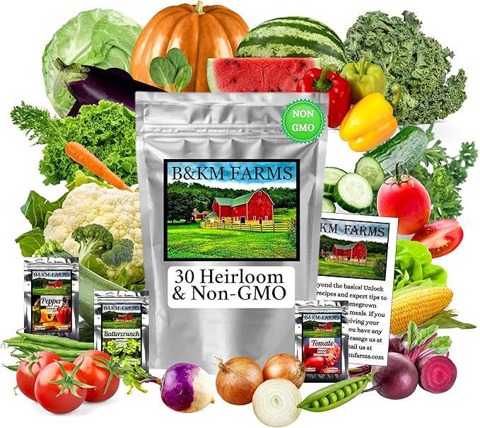 20000+ Heirloom &amp Non-GMO Seed Vault. 30+ Diverse Fruit &amp Vegetable Varieties for Planting a Sustainable Home Garden. Long-Term Storage Bucket. by B&ampKM Farms (2 Pack)