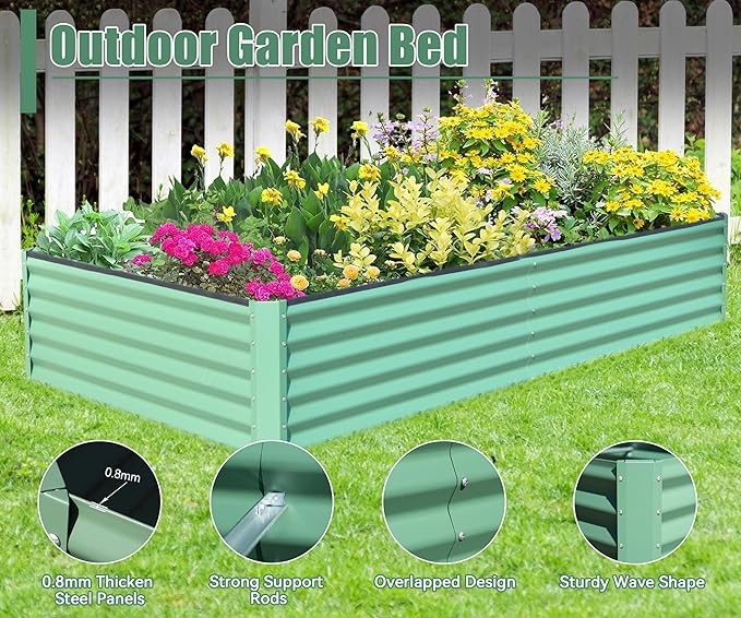 6x3x1.5ft Galvanized Raised Garden Bed Outdoor Planter Garden Boxes Large Metal Planter Box for Gardening Vegetables Fruits Flowers Green
