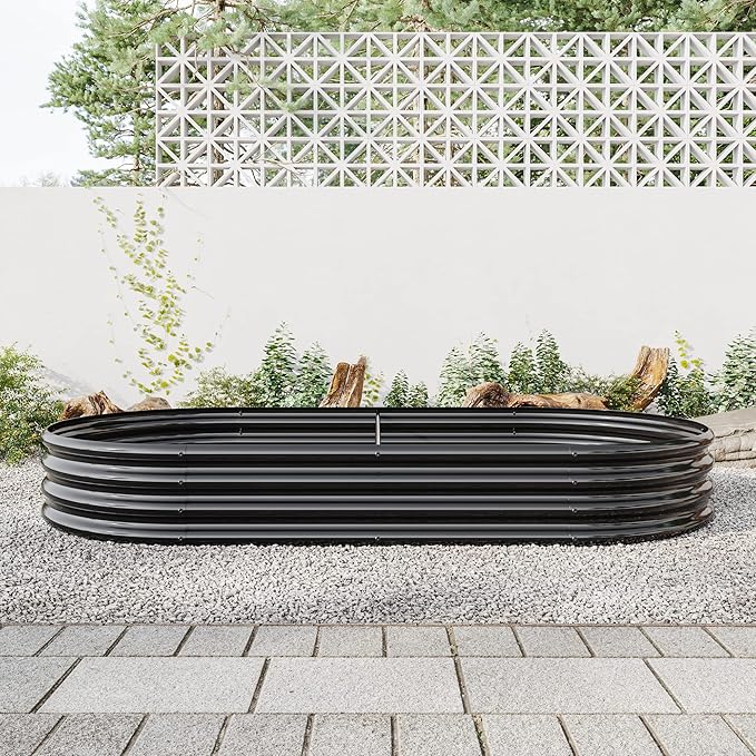 Raised Garden Bed Outdoor Oval Large Metal Raised Planter Bed for for Plants Vegetables and Flowers - Black