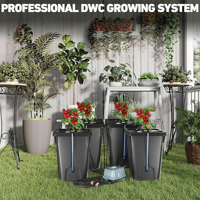 4 Buckets DWC Hydroponics Growing System with Top Drip Kit 7 Gallon Deep Water Culture Bucket System with Air Pump Air Stone Air Hose Recirculating Drip Garden System