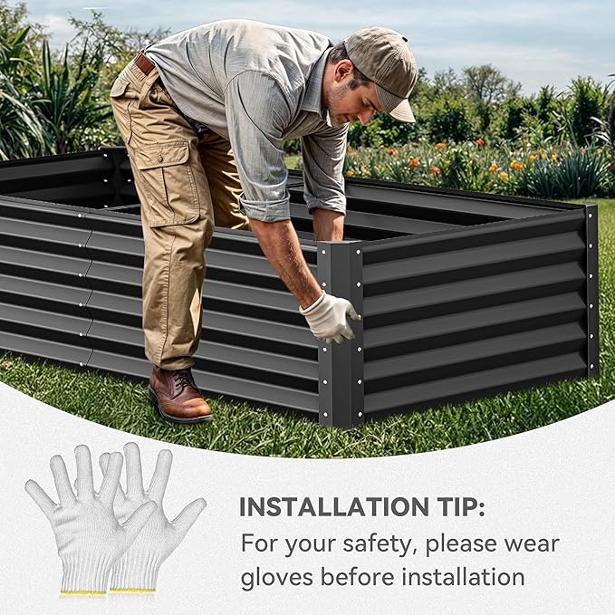 YITAHOME 72x36x18 in 2pcs Galvanized Raised Garden Bed Kit Large Metal Planter Box with Gloves &amp Support Rod Outdoor Flower Bed for Plants Vegetables Black