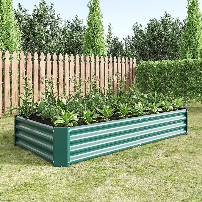 Raised Garden Bed Outdoor 6×3×1ft Metal Raised Rectangle Planter Beds for Plants Vegetables and Flowers - Green