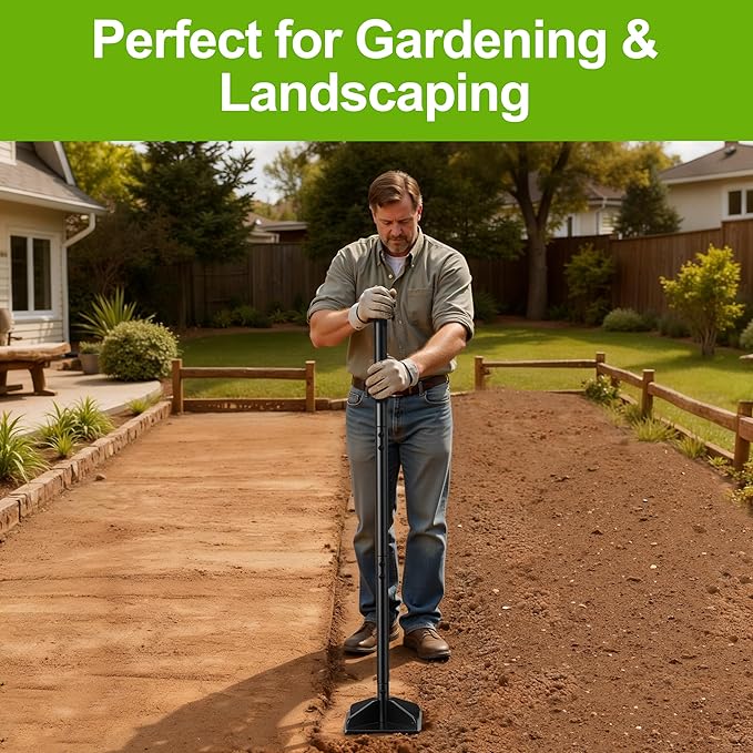 Heavy Duty Steel Tamper 48 Handle Tamper with Comfortable Rubber Grip 8×8 Garden Tamper Tool for Soil Gravel Asphalt &amp Lawn