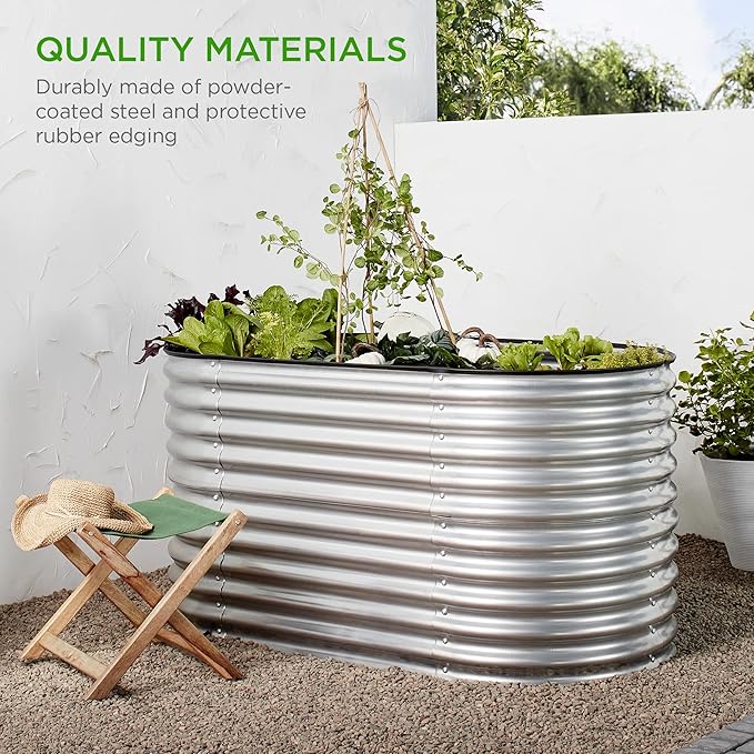 Best Choice Products 63in Oval Metal Raised Garden Bed Customizable Outdoor Deep Root Backyard Planter Stackable Design for Gardening Vegetables Flowers Herbs w/ 275 Gallon Capacity - Silver