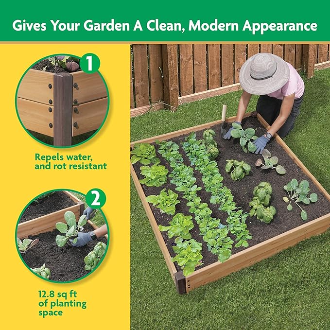 Miracle-GRO 4 x 4 Ft. Wooden Raised Garden Bed 12.8 Cu. Ft. Above Ground Garden with Powder-Coated Metal Brackets for Decks and Yards