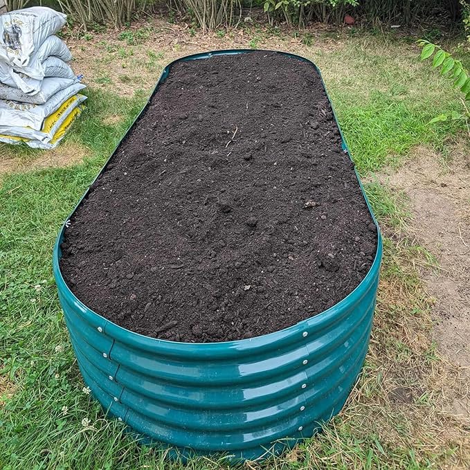 6 Pack 8x3x1.5FT Galvanized Raised Garden Bed Kit Oval Metal Ground Planter Box Outdoor Bottomless Planter Raised Beds for Vegetables Flowers Herbs Fruits Green