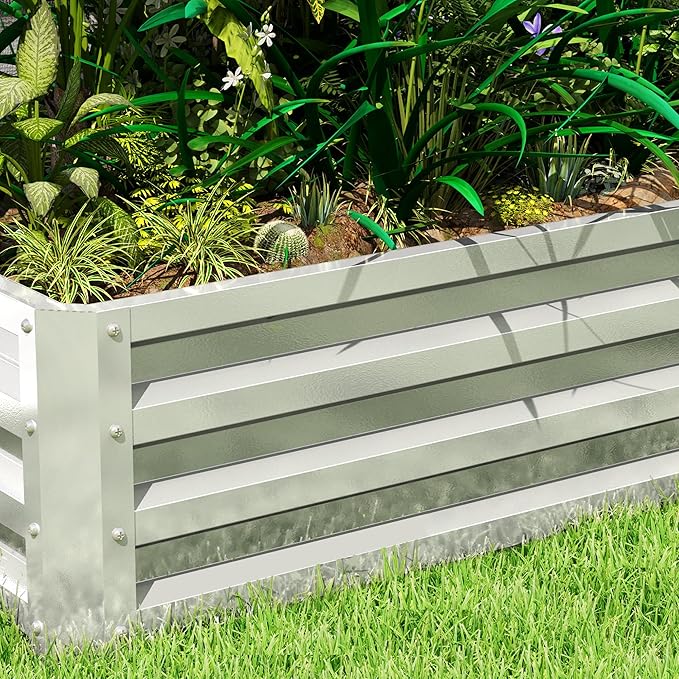 Outsunny Galvanized Raised Garden Bed 4' x 2' x 1' Metal Planter Box for Growing Vegetables Flowers Herbs Succulents Silver