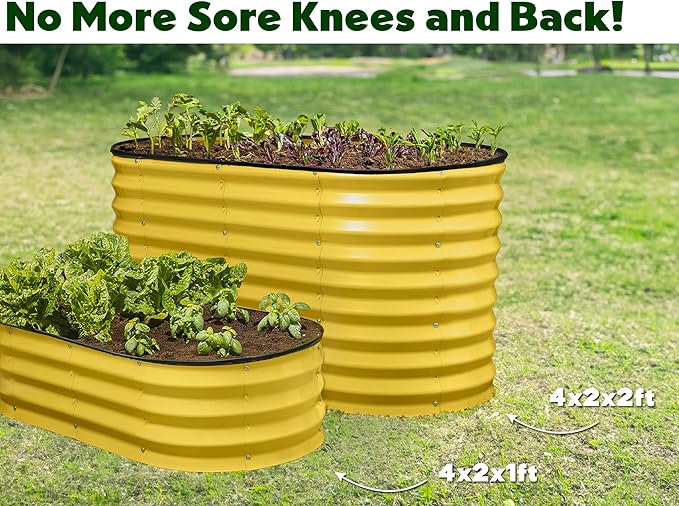 Plant &amp Plot Galvanized Raised Garden Beds Outdoor // 4×2×2 ft Planter Raised Beds for Gardening Vegetables Flowers // Large Metal Garden Box (Yellow) // Patented Tool-Free Design