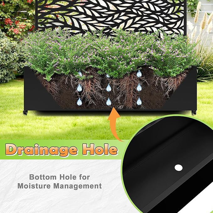 Metal Raised Garden Bed with Trellis 2-in-1 Planter Box &amp Privacy Screen for Climbing Plants Outdoor Standing Flower Bed with Drainage Holes 47.2 L x 16.7 W x 70.8 H Black-Spring