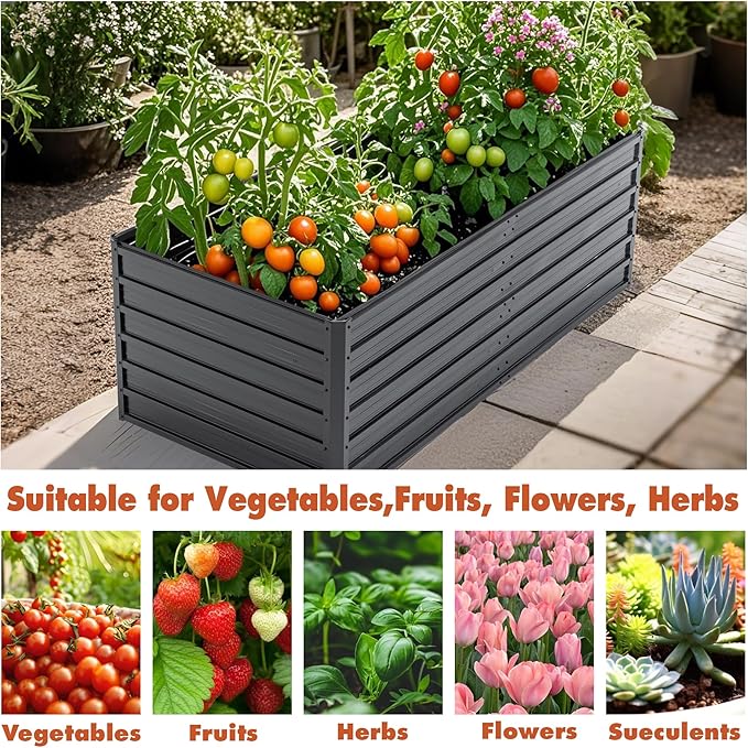 Metal Raised Garden Bed Outdoor Galvanized Raised Large Planter Raised Beds Kit Planting Fruit Flower (6x3x2FT)