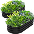 2Pcs 4X2X1ft Oval Raised Garden Bed KitGalvanized Raised Garden Beds Outdoor Metal Planter Box Steel Kit Flower HerbVegetables..Black