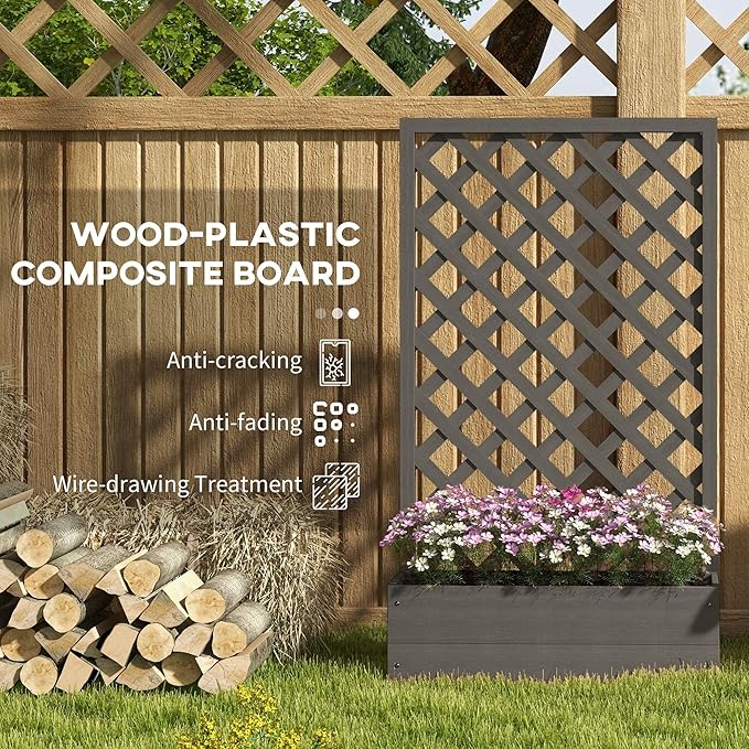 48x48x10 inch Compact Raised Bed with Built-in Trellis System Designed for Climbing Plants Gray White Finish Sturdy Long-Lasting