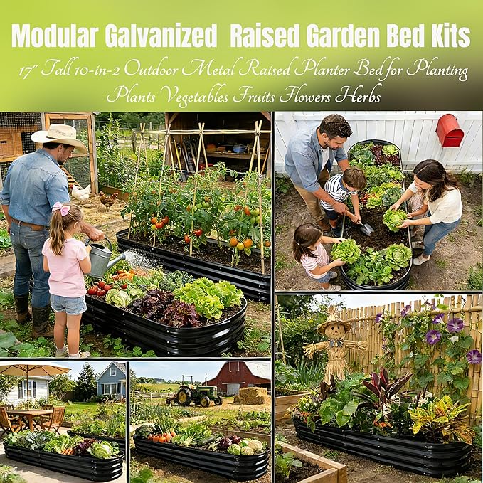 NestNature Modular Galvanized Raised Garden Bed Kits 17 Tall 10-in-2 Outdoor Metal Raised Planter Bed for Planting Plants Vegetables Fruits Flowers Herbs Gardening Ground Planter Box-Gray