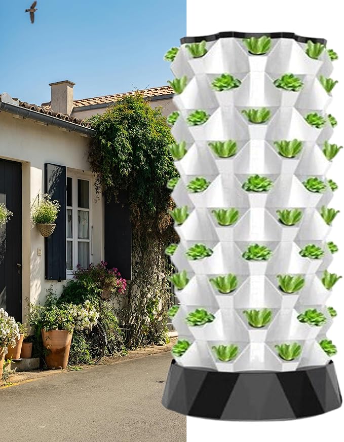 Hydroponics Growing Sys-tem for Indoor GardeningVertical Aeroponic Tower Garden to Grow Herbs Fruits VegetablesAero Gardening Sys-tem &amp Hydroponic KitWhite-80holes