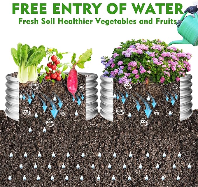 17 Tall Round Outdoor Garden Raised Garden Bed Kits-0.8MM Thick Metal Raised Planter Bed/Ground Planter Box for Variety of FlowersHerbsVegetablesTrees (Silver 40 Dia X 16.5 inches)