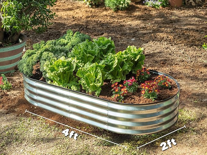 Galvanized Raised Garden Bed Outdoor // 4×2×1 ft Planter Boxes Raised Beds for Outdoor Plants Vegetables Gardening // Large Metal Raised Garden Bed Kit (Silver)