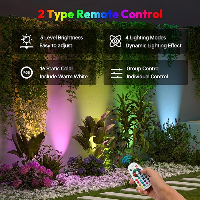 Low Voltage Landscape Lights LED Landscape Lighting 5W 12V Garden Pathway Lights Waterproof RGBW Walls Trees Flags Outdoor Landscape Spotlights with Stakes (12 Pack)