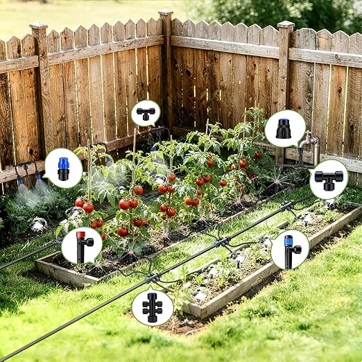 Snowtaros 240FT Quick-Connect Drip Irrigation System Automatic Garden Watering System Kit with 1/2 &amp 1/4 Fast-Lock Fittings Adjustable Sprinklers for Raised Beds Garden Greenhouse Lawn