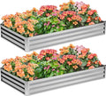 2PCS 8x4x1FT Galvanized Raised Garden BedPlanter Raised Beds-Metal Garden BoxLarge Plant for Outdoor Planting Vegetables BedFlowerherb-Silver