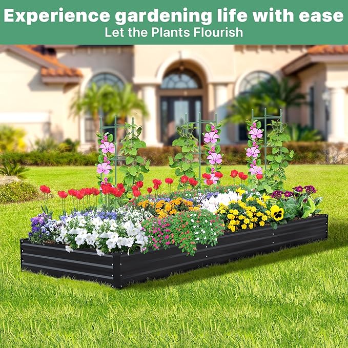 12×4×1ft Galvanized Metal Raised Garden Bed Metal Planter Kit Box Outdoor for Deep-Rooted Vegetables Flowers Green and Herbs