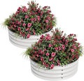 2PCS 2 x 1ft Round Galvanized Raised Garden Bed with Safe Rubber Edge Rust &amp Corrosion Resistant Metal Planter Box Open Bottom Easy Assembly for Vegetables Fruit Flowers White