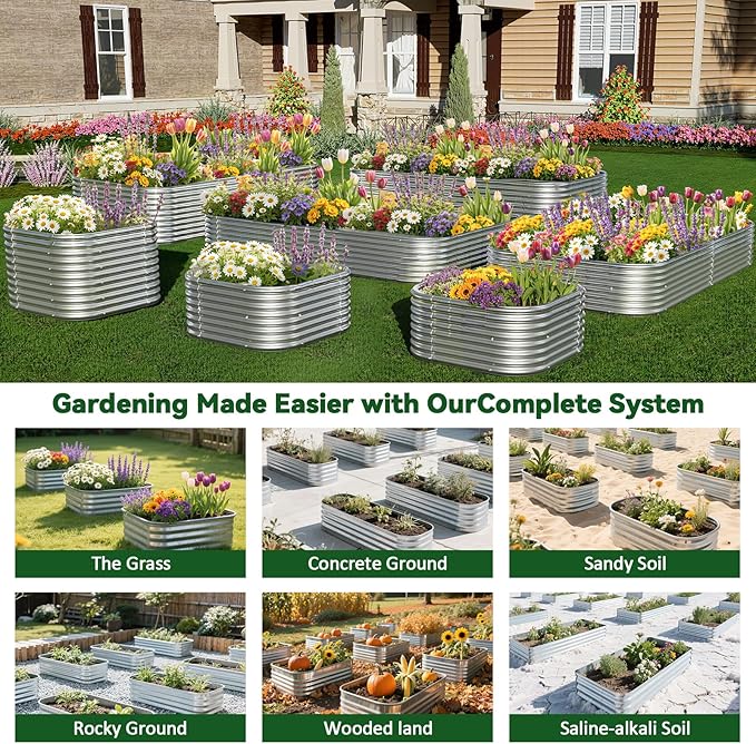 4 Pack 2x2FT Corrugated Galvanized Steel Raised Garden Bed Outdoor Metal Above Ground Garden Bed for Vegetables and Flowers Raised Beds for Gardening-2x2FTx10Inch