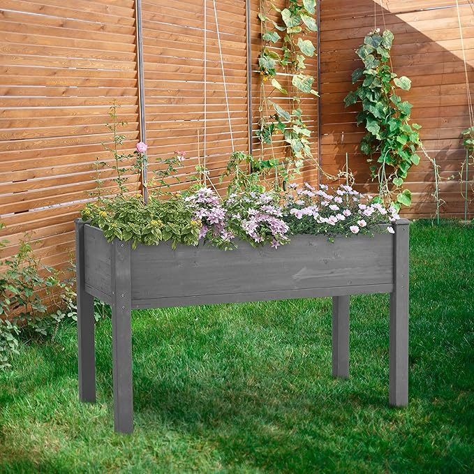 Raised Garden Bed with Legs Elevated Wooden Planter Box for Outdoor Plants KH378