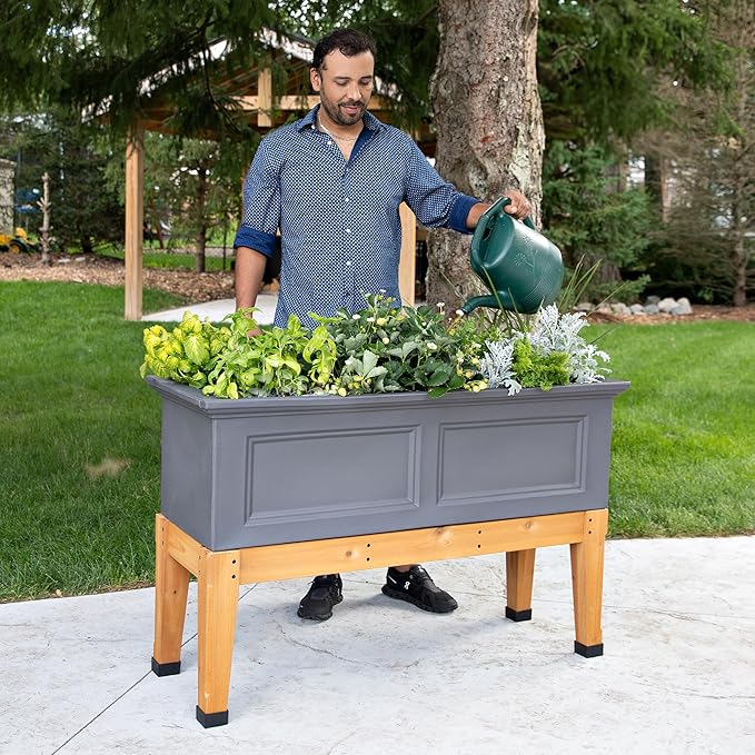 Mayne Fairfield Elevated Garden Bed - Graphite Grey - 48in L x 18in W x 14in H - with Built-in Water Reservoir (4890-GRG)