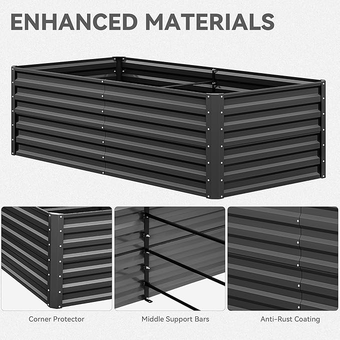 YITAHOME 6x3x2ft Raised Garden Bed Kit Galvanized Raised Bed with Gloves &amp Support Rod Outdoor Patio Planter Box for Plants Vegetables Flowers Black