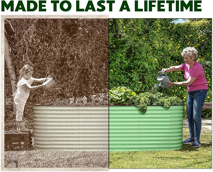 9-in-1 Galvanized Raised Garden Beds Outdoor // 8×2×2.5 ft Modular Planter for Gardening Vegetables Flowers // 32 Extra Tall Metal Raised Garden Bed (Light Green) // Patented Design Planter Box
