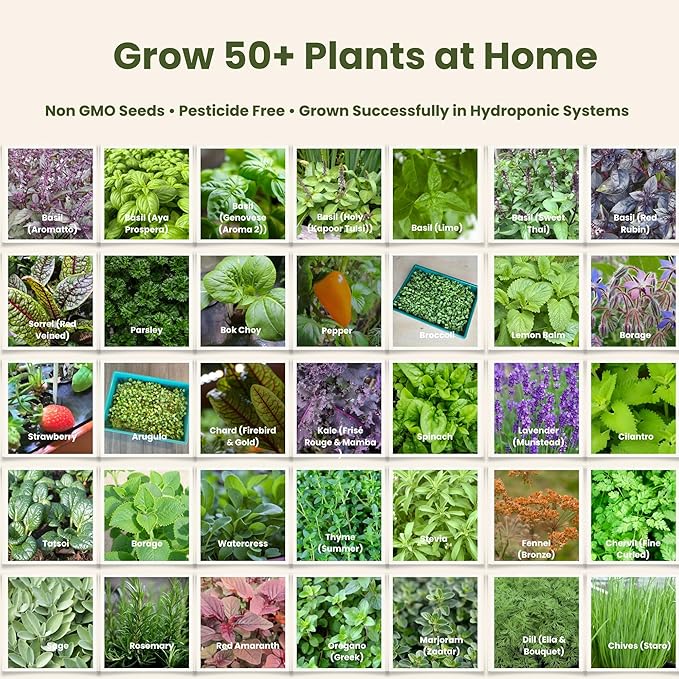 Hydroponic Home Garden Farm with LED Grow Lights + Grab &amp Grow Kit Included | Organic Microgreens Herbs &amp Vegetables | Real Wood Design | Stackable Mess-Free Year-Round Harvest (Brown)