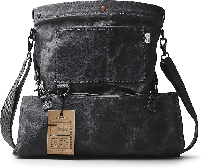 Barebones Harvesting and Gathering Bag - Foraging Harvest and Fruit Picking Bag with Convertible Straps - Water-Resistant Waxed Canvas Gardening Tool(Slate Gray)
