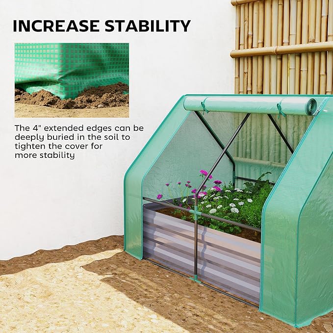 Outsunny 4 x 3 x 3ft Raised Garden Bed with Mini Greenhouse Galvanized Raised Garden Bed with Cover for Herbs and Vegetables Small Greenhouse for Patio Garden Balcony Green and Dark Gray