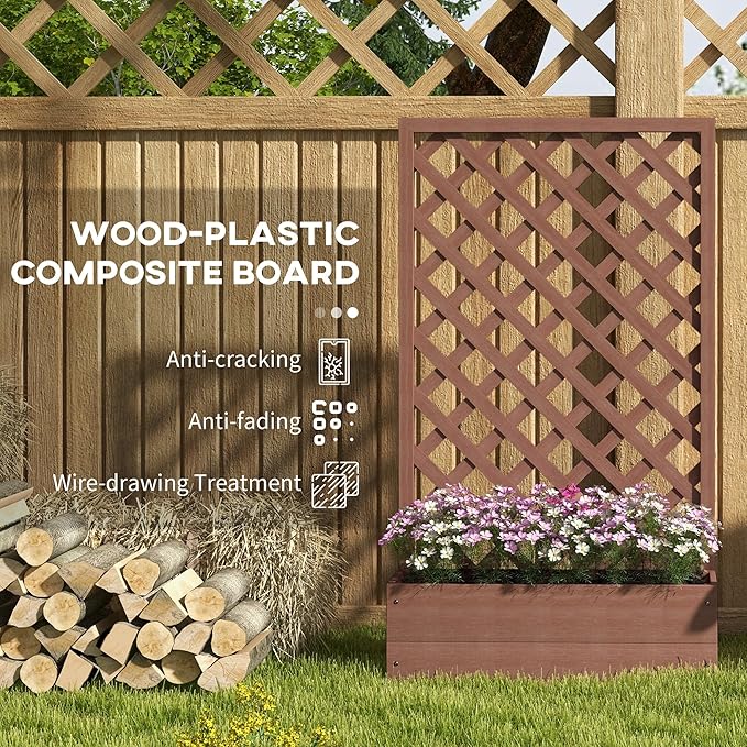 Raised Garden Bed with Trellis Lattice Wood Planter Box with Self Draining Gap Freestanding Trellis Planter for Climbing Plants Vines Flowers 29.5 x 13.25 x 53.25 Light Brown